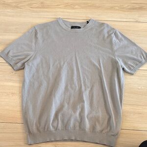 Porter & Ash Mens Short Sleeve Knit Sweater Crew Neck Taupe Grey Large